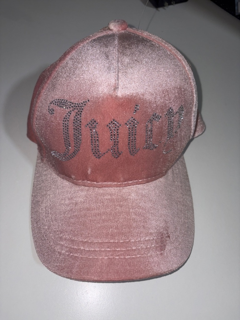 Juicy Couture Blush Velvet Rhinestone Logo Cap